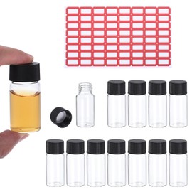 PATIKIL 10ml Clear Glass Vials, 12 Pack Sample Vials with Screw Cap Reagent Media Bottle with Labels Leak-Proof Liquid Sample Glass Vial for Lab Laboratory