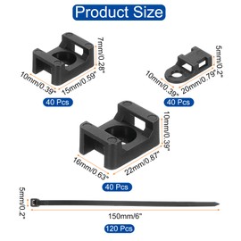 DMiotech 120Pcs Magnetic Zip Tie Mount with 6" Cable Zip Ties Multipurpose Adjustable Cable Tie Holder Set Organizer Holders Clamps for Cable Wire Tubing Sleeving Conduit,Black