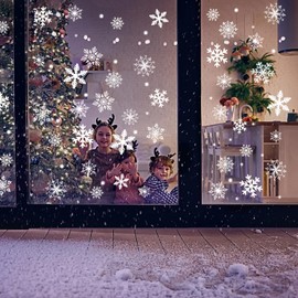 Mauts 218pcs Snowflake Window Stickers, Reusable Christmas Clings Christmas Window Stickers, Christmas Window Decorations Clings Window Display Decoration. (White)