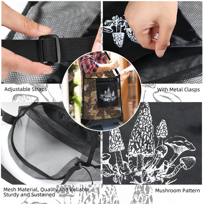 Woanger 3 Pcs Mushroom Foraging Bag Mesh Mushroom Hunting Bag
