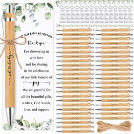 Yeaqee 100 Sets Woodland Safari Baby Shower Gifts for Guest Greenery Woodland Baby Shower Favors Retractable Baby Shower Pens Bamboo Pens Gender Reveal Greeting Cards Souvenirs Prizes