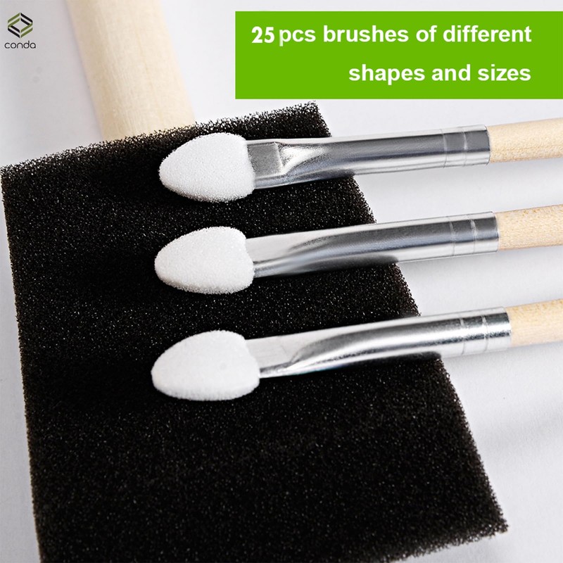 conda 25 Pack Different Size Assorted Foam Brush Set Wood