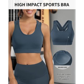 Luvrobes Women's Sports Bra High Impact Cross Back Support Yoga Running Workout Top with Built in Molded Cups Sports Bras for Women Large Bust (Haze Blue,S)