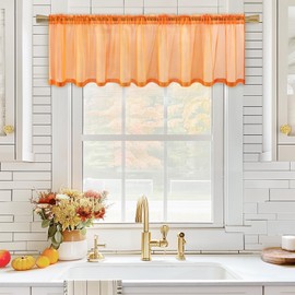 MIULEE Fall Half Window Sheer Curtains Rod Pocket Semitranslucent Voile Drapes Extra Wide for Small Window Kitchen Cafe One Panel 60 x 18 Inch Orange
