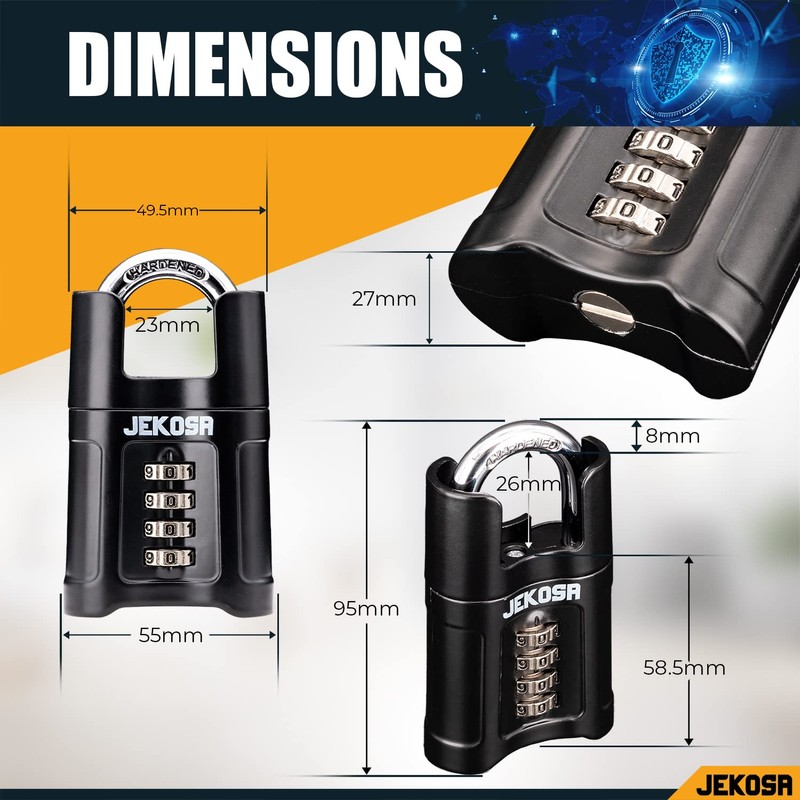 Jekosa® JKS/55 [Waterproof] Heavy Duty Combination Padlock Outdoor - [Closed