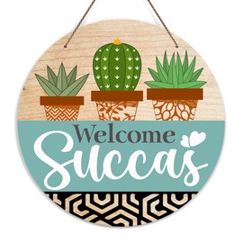 HEZNZXQ Welcome Succas Wooden Sign, Round Decorative Wall Plaque, 10 x 10 Inches, Rustic Floral Theme, Hanging Mount, Home Decor, Gifting, Seasonal Decor