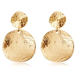 Boho Texture Earrings Gold Disc Coin Earring Vintage Disc Drop Earrings Hammered Round Circle Dangle Earrings Jewelry for Women (Gold Earring)