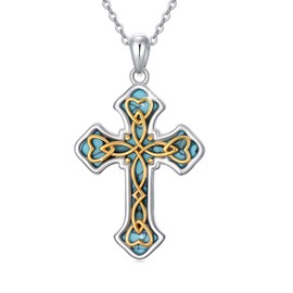 LTSTAND Celtic Cross Necklace for Women, 925 Sterling Silver Two-Tone Celtic Knot Cross Pendant Inspirational Faith Jewelry Gift for Her