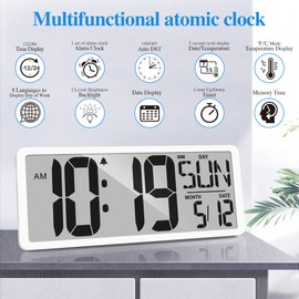 Large Digital Wall Clock with Backlight 14.2 Inch Digital Alarm Clock for Bedroom Wall Clocks Battery Operated Digital Clock Large Display with Temperature Desk Clocks for Office Living Room Decor