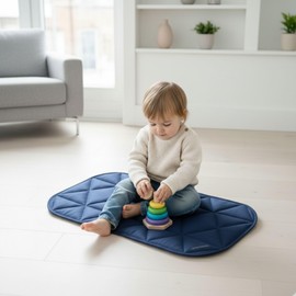 Quilted Padded Vegan Leather Portable Changing pad | Play mat Baby Toddler Infant by Uniklook | Tummy Time Mat Crawling Play Time | Waterproof Baby Infant Floor Mat 16”x30” (Marine)