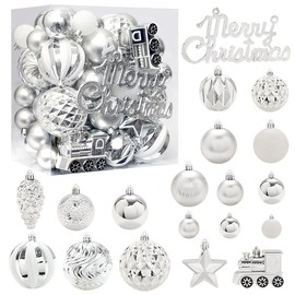 Christmas Balls 65pcs, Christmas Tree Decoration Set, Christmas Ornaments Set for Xmas Tree Holiday Party Garland Decor - Silver
