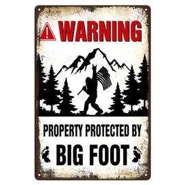 Warning Property Protected by Big Foot Tin Signs – Funny Metal Decor Gift Sign For Home Yard Street Outdoor Cute Bigfoot Gifts 8x12In