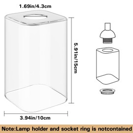 1PCS Square Glass Lamp Shade, L3.94" x H5.91" Clear Glass Lamp Shade Cover for Vanity Light Fixtures Floor Lamp Chandelier Pendant Light
