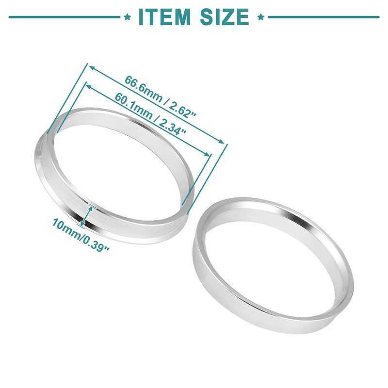 ACROPIX 66.6 to 60.1mm Hub Centric Rings Silver Tone -