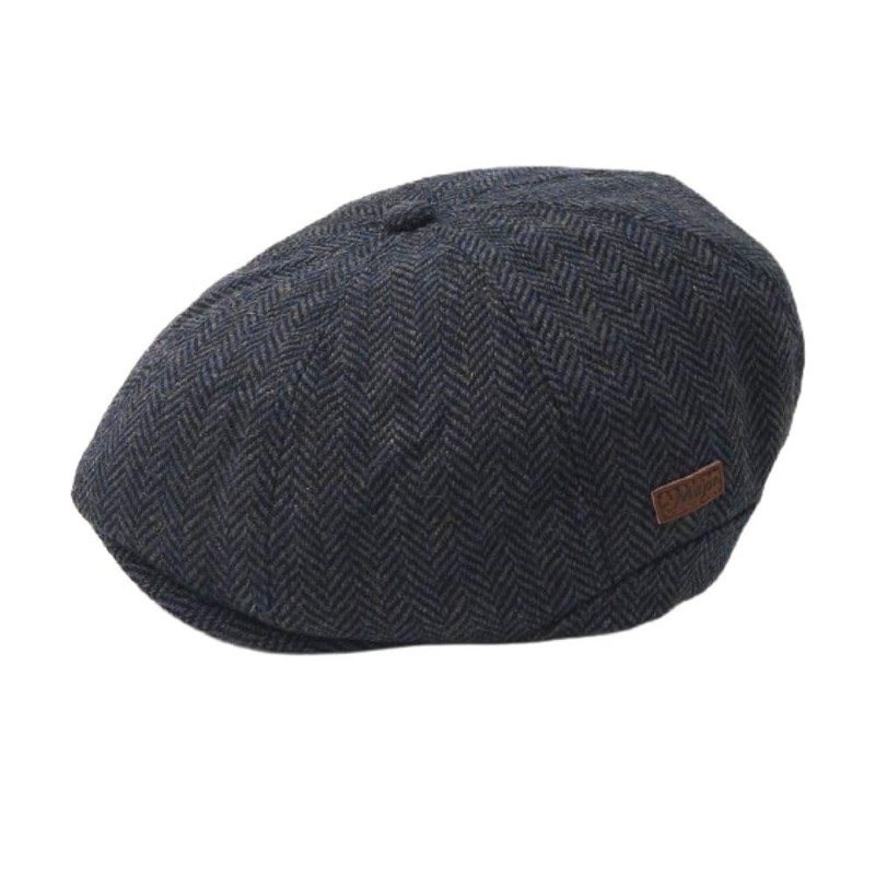 Navy Blue Herringbone Newsboy Cap Men's Baker Boy Hat Style