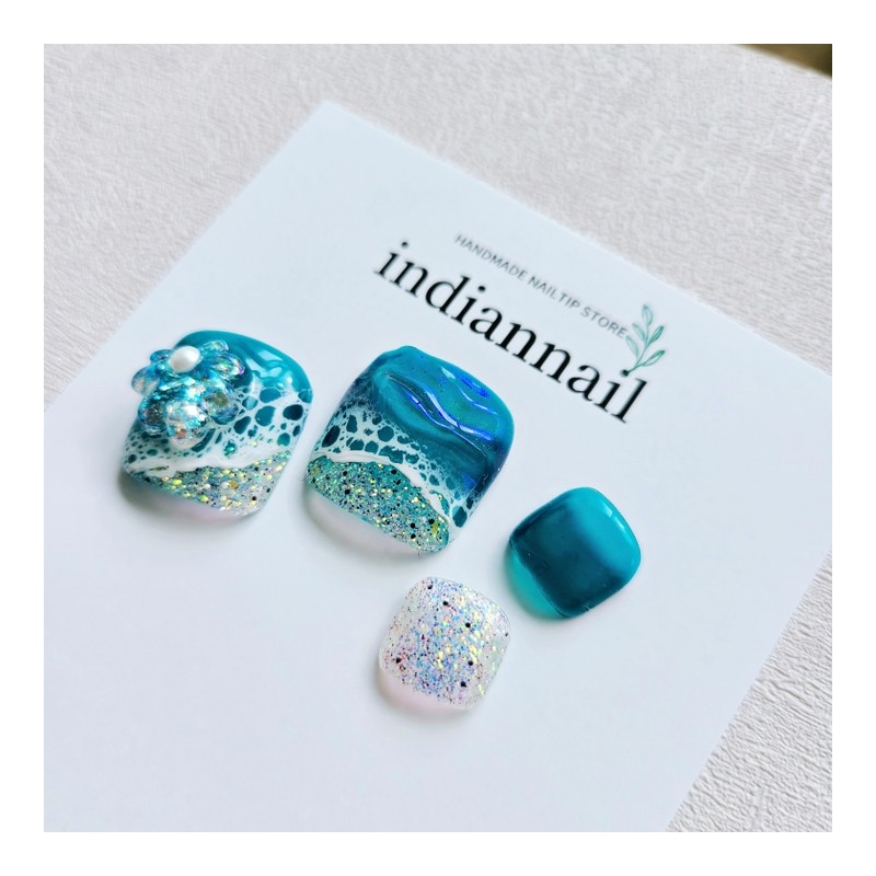 Blue Ocean Wave Pedi Tips - Pedi Tips Full Set