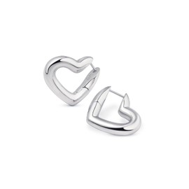Amberta Trendy Chunky Heart Earrings for Women | Dupe Bold Heart Hoop Earrings, Huggie Love Friendship Gift: Rhodium Plated 25 mm Statement Hoops