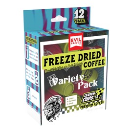 Evil Coffee Clutch Cups Freeze-Dried Coffee Variety Pack - 4 Light Roast, 4 Medium Roast, 4 Dark Roast - 12 Portable Servings