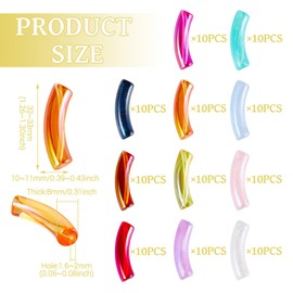 Spritewelry 110Pcs Acrylic Tube Beads Chunky Bamboo Tube Beads for Bracelets Curved Tube Beads Noodle Beads for Jewelry Making Necklace Crafts Kits 11 Colors