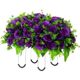 LaLamona Artificial Headstone Flower Saddle, Silk Cemetery Flowers Saddles, Artificial Rose Bouquet Grave Memorial Flowers with Headstone Flower Saddle for Graveyard Headstones Decoration (Purple)