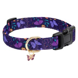 Collares de perro con hebilla ajustable para perros lindos, collar especial suave y elegante con diseño de flores para perros pequeños, medianos y grandes (mediano, mariposa morada)