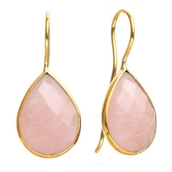 Gempires Rose Quartz Pear Shaped Teardrop Crystal Earrings, Bezel Earring,
