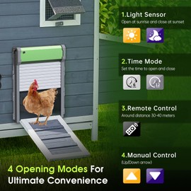 HOWOOIUA Upgraded Automatic Chicken Coop Door Solar- Chicken Coop Door with Smart Timer & Light Sensor, Anti-Pinch Safety Design, Large Weatherproof Entry for Poultry (A-JSM)