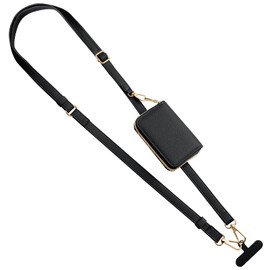 TiMOVO Phone Lanyard, Strap with Leather Wallet Pouch, Universal Crossbody Phone Lanyard Adjustable Neck Strap, Compatible with Most Smartphones, Black