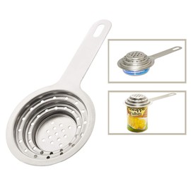 Universal Can Strainer | Food Grade Stainless Steel Can Colander with Handle | Canned Food Strainer| Tuna Press | Food Tin Strainer for Large & Small | Canning Colander