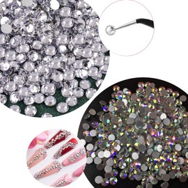 4 Pack Flatback Rhinestones for Bedazzling and Acrylic Nail Pearls Gems and Charms for Nail Art DIY Crafts Decorations, Bedazzler kit for Nail Charms, with Pickup Pencil and Tweezers