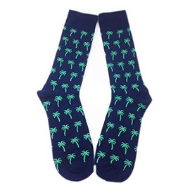 Aesthetinc Men Palm Trees Tropical Fun Hawaii Design Cotton Crew Socks L 1 Pair (Palm Navy)