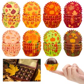 Whaline 400Pcs Fall Mini Cupcake Liners Thanksgiving Pumpkin Maple Leaves Baking Cups Autumn Muffin Cupcake Wrappers for Party Supplies Table Decor