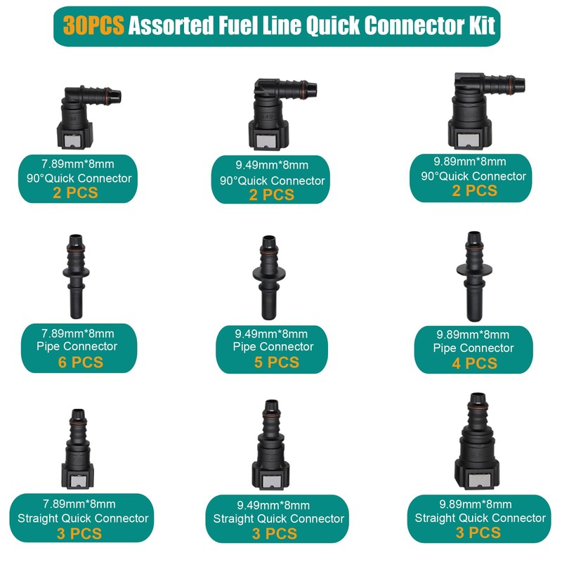 30pcs Fuel Line Repair Kit, Assorted Fuel Line Quick Connectors