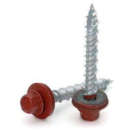 Hex Washer Head Hi-Lo Thread Mechanical Galvanized Roofing Screws Red Finish - #10 x 3" Qty 100