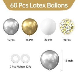 KALOR Metallic Gold Silver Balloons, 60 Pcs 12 Inch Gold Silver Confetti Latex Balloons for Baby Shower Birthday Bridal Shower Wedding New Year Graduation Party Decorations
