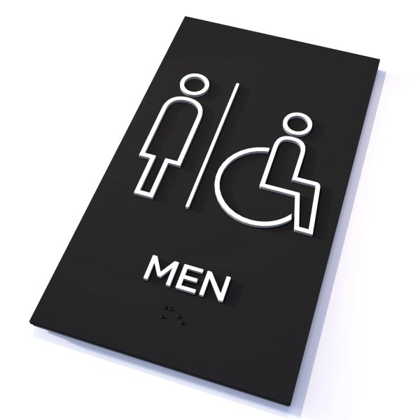 Kubik Letters Men + Accessible Restroom Sign, Grade 2 Braille