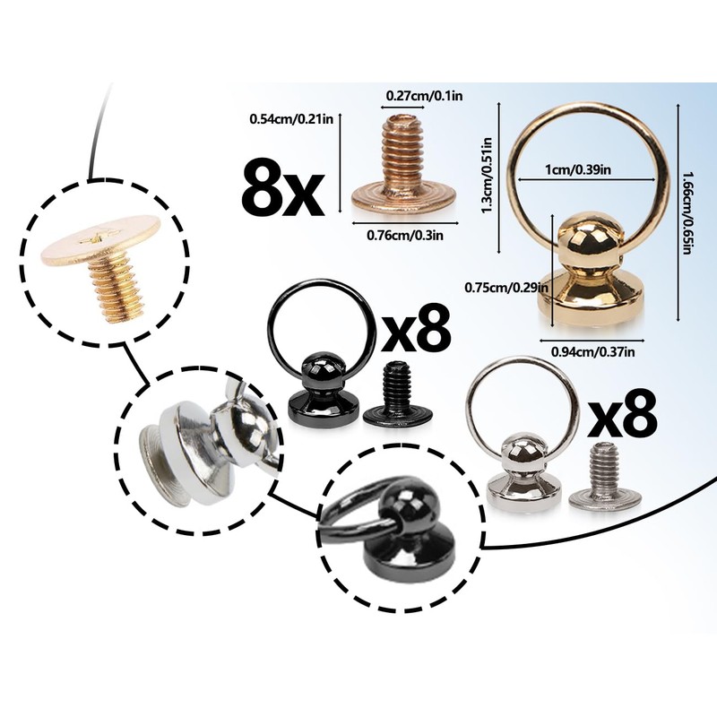 Lhbwhiz Pack of 24 O Ring Screw Rivets, Press Stud