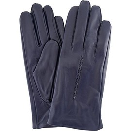 Ladies Butter Soft Navy Leather Glove with Woven Stitch Design & Warm Fleece Lining - Medium (7")