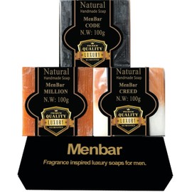 Menbar™ soap bars for men uk - LUXURY Top 3 Fragrance inspired by CODE, CREED, MILLION Multipack 3X100g mens soap bar BEST GIFT FOR HIM NATURAL Soap ORGANIC Jojoba oil, Hyaluronic Acid Papaya Extract
