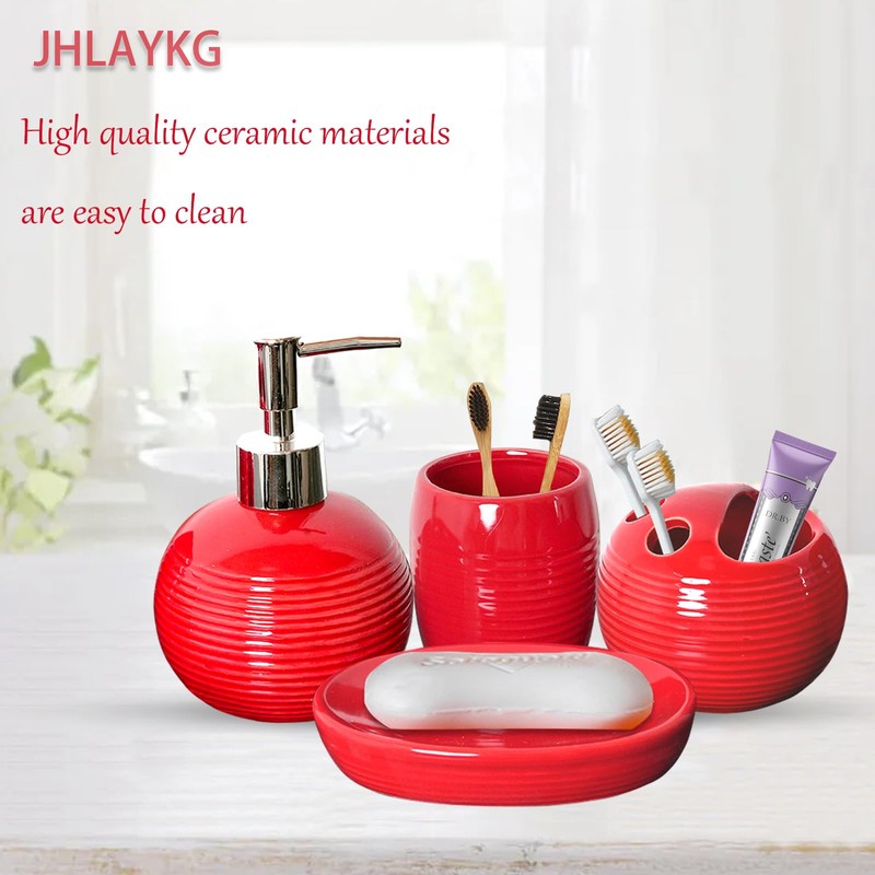 JHLAYKG Red Bathroom Accessories Set,4 Pcs Ceramic Bath Accessory Sets