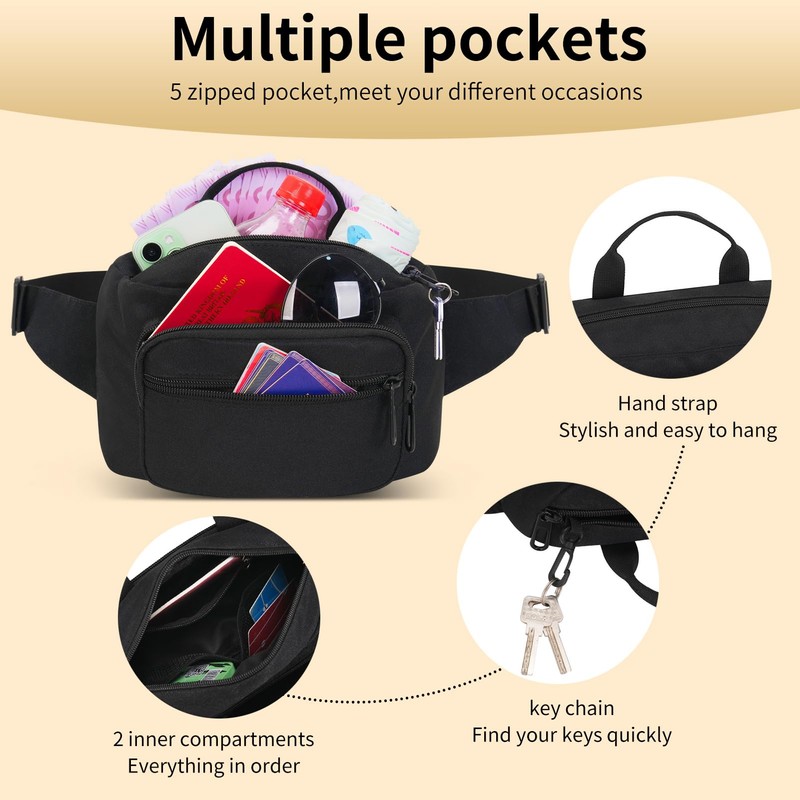 Bum Bag Waist Fanny Pack for Ladies Multi-Pockets,Waist Bumbag Men