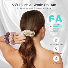 YFONG- 3 coleteros de seda morera 100% para mujeres y niñas, 22 momme, suaves para el pelo, para evitar el frizz y la rotura