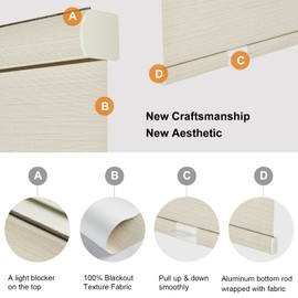 Persilux Custom Size Cordless 100% Blackout Roller Shades for Window Blinds, Free-Stop Linen Look Textured Fabric UV Protection Roller Blinds for Windows Shades for Home Door Office Bedroom Beige