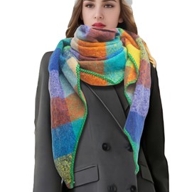 Wander Agio Women Fashion Shawl Warm Long Winter Wrap Scarves Cashmere Soft Feel Plaid Triangle Colourful 14
