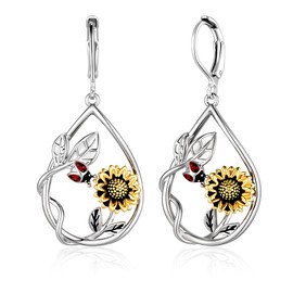 Sunflower Earrings for Women Trendy Sterling Silver Dangle Drop Earrings