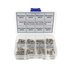 HVAZI M2.5 Stainless Steel Phillips Flat Head Machine Screws Assortment Kit