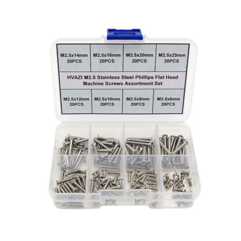 HVAZI M2.5 Stainless Steel Phillips Flat Head Machine Screws Assortment