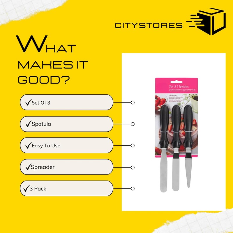 Citystores® TA Stainless Steel Set of 3 Spatulas Non-Stick Heat-Resistant