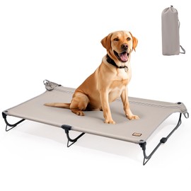CANINE CANYON Daisy Cot, Large Foldable Elevated Dog Bed, Portable Raised Outdoor Folding Dog Cot, Cooling, Chew Proof, Waterproof, Heavy Duty Up to 160 Lbs for Camping/Home, Tan, 43"x27"x7”