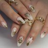 Nude Press on Nails Medium Almond Fake Nails Flower False